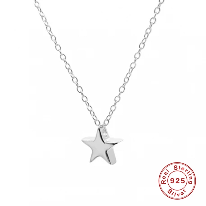 ROXI 925 Sterling Silver Necklace For Women Girls Minimalism Star Pendant Link Chain Collares Gold Plated Fine Jewelry Bijoux: silver