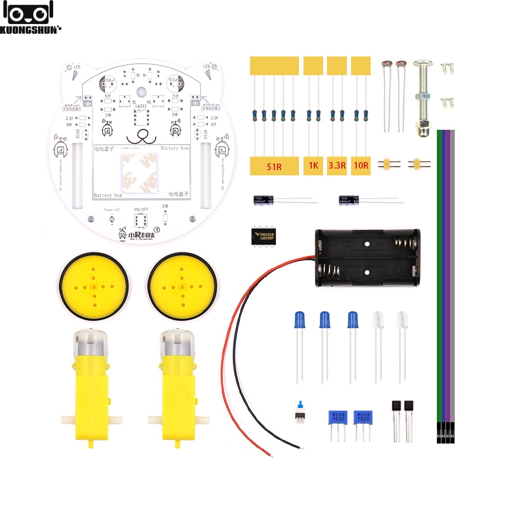 Robot de suivi bricolage Mini chat sans batterie pour voiture Robot arduino avec boîte en papier