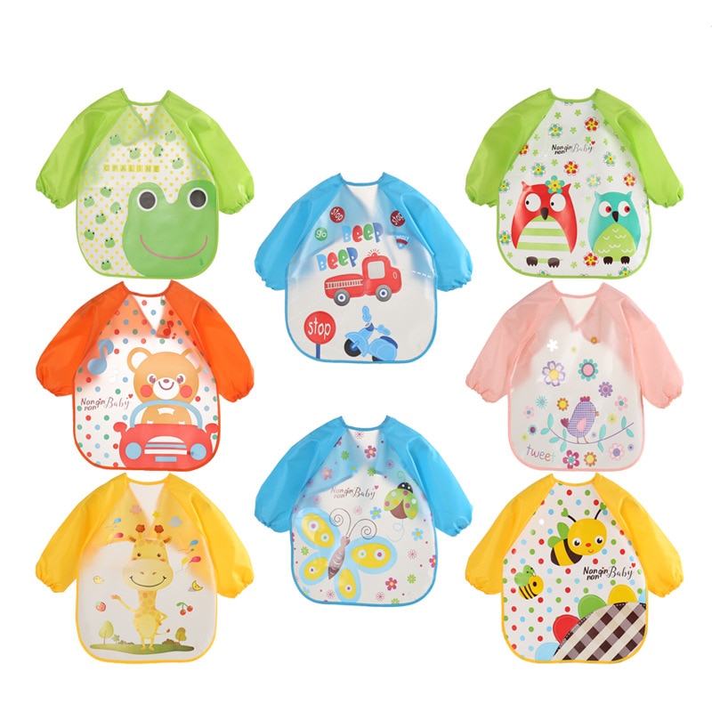 Long Sleeve Waterproof Burp Cloths Baby Feeding Bib with Sleeves Child Kids Boys Girls Apron Eating Smock Cosas Para Bebe