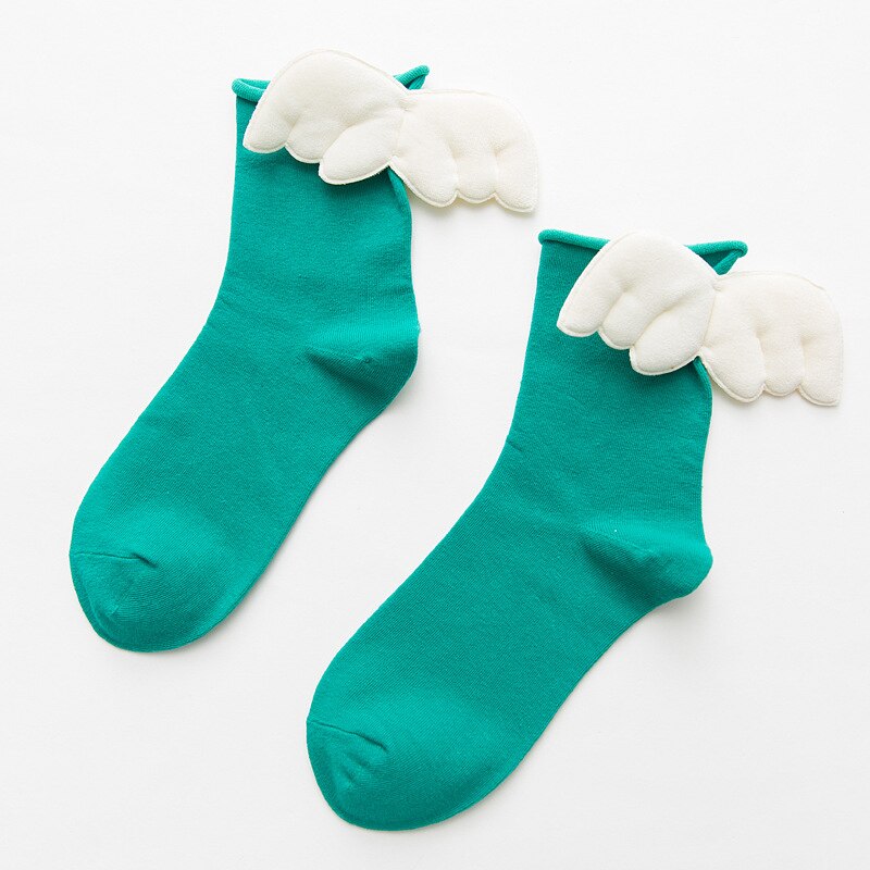 Dreamlikelin femei șosete cu aripi de înger dulce kawaii studente fete șosete prințesă din bumbac moale: Verde  