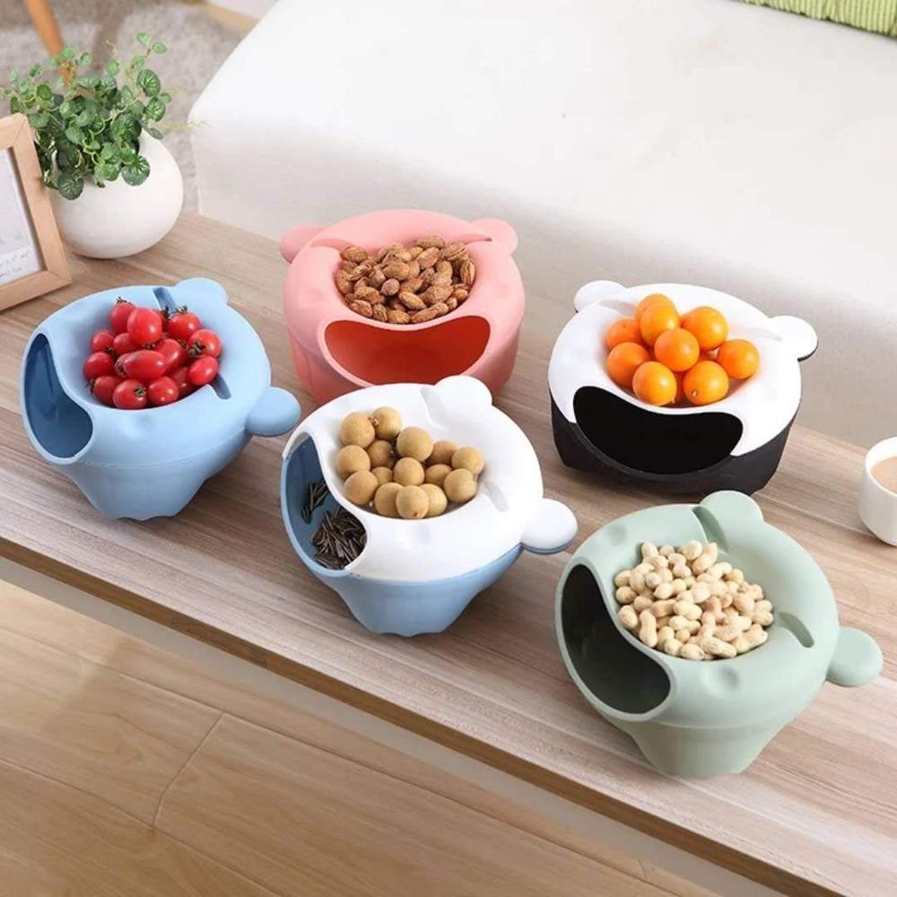 Snack Bowl with Shell Holder, Cute Bear Double Dish Nut Bowl With Cellphone Holder Slot for Pistachio, Peanuts, Sunflower Seed,