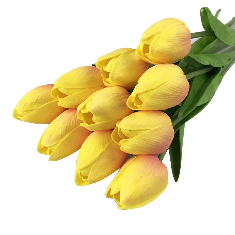 10 Pcs Kunstbloemen Tulpen Bloem Kunstmatige Boeket Nep Bloem Bruidsboeket Versieren Bloemen voor Bruiloft Home Decor: YELLOW