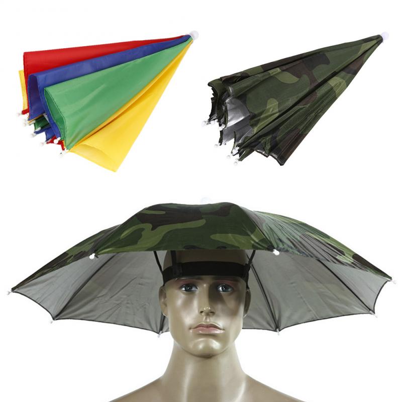 Parasol Hoed Outdoor Opvouwbare Golf Vissen Camping Hoofddeksels Cap Paraplu Elastische Band Hoofd Slijtage Hoed Paraplu Zonnige Of Regenachtige