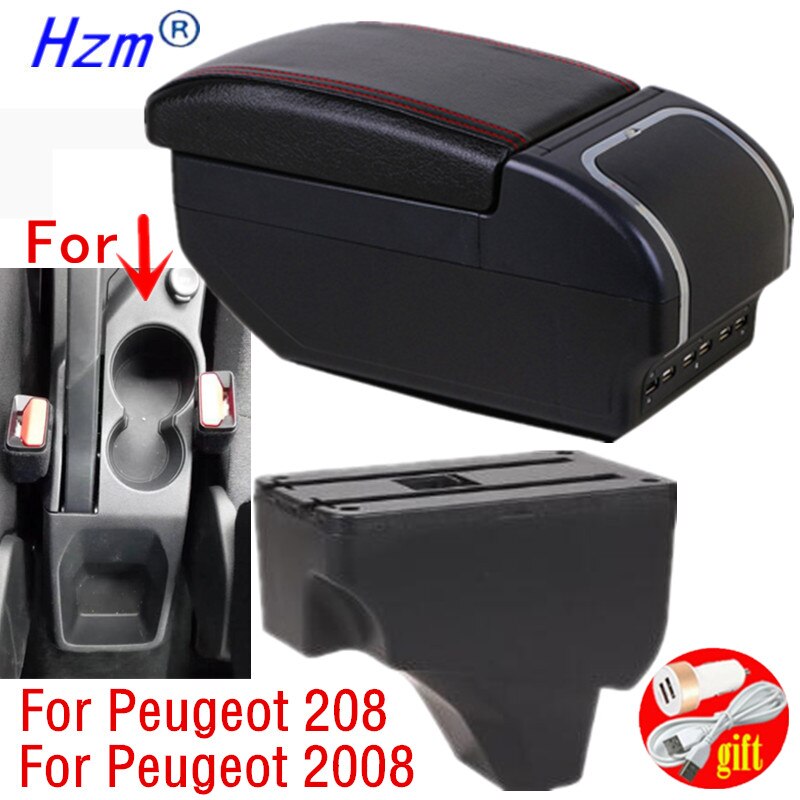 Bracciolo per Peugeot 208 2019-2021 doppio strato aumentare la scatola di immagazzinaggio della consolle centrale di ricarica USB per scatola braccioli auto Peugeot 2008