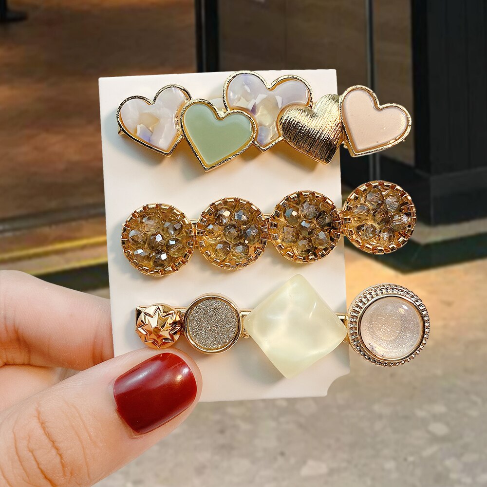 1 ensemble Macaron cristal strass pince à cheveux étoile amour forme Barrettes épingles à cheveux géométrique cheveux accessoires: 2