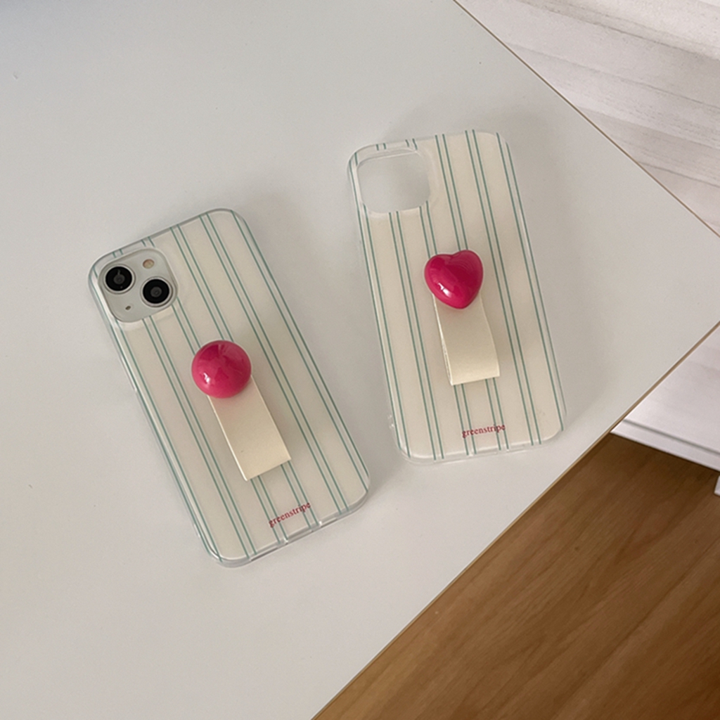 Ins Simplicity rayas verdes bola de amor roja anillo de dedo hebilla funda para iPhone 16 15 14 13 12 Pro Max protección a prueba de golpes