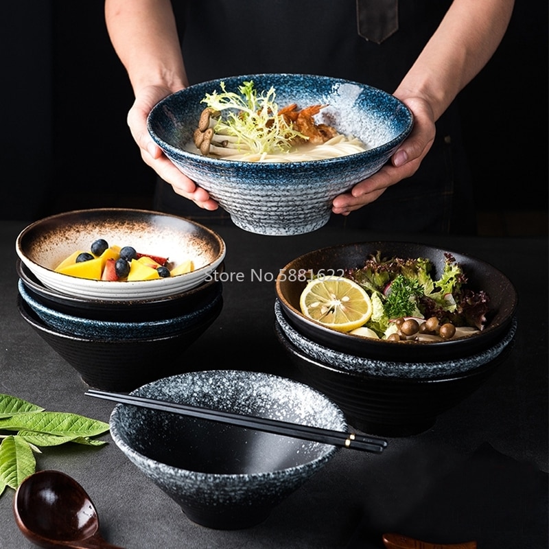 8 Inch Creatieve Japanse Ramen Instant Noodle Kom Grote Keramische Slakom Fruitschaal Soep Spaghetti Pasta Magnetron Servies