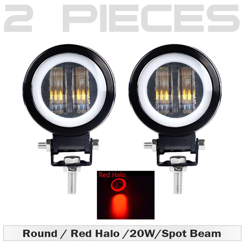 Luz led de trabajo redonda y cuadrada, barra de luces antiniebla de Ojos de Ángel de 3 pulgadas, 12V y 24V, focos para coche, motocicleta, camión todoterreno: 2 pcs Round Red