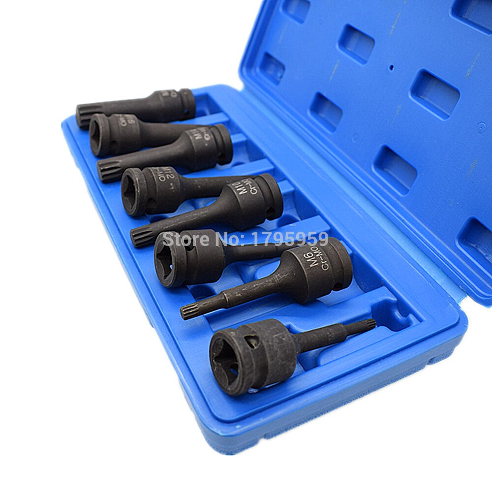 1/2" Square Drive Spline Impact Socket Bit Tools 8 Piece Set M5 M6 M8 M10 M12 M14 M16 M18 CR-MO Ratchet Bit Socket Screwdriver