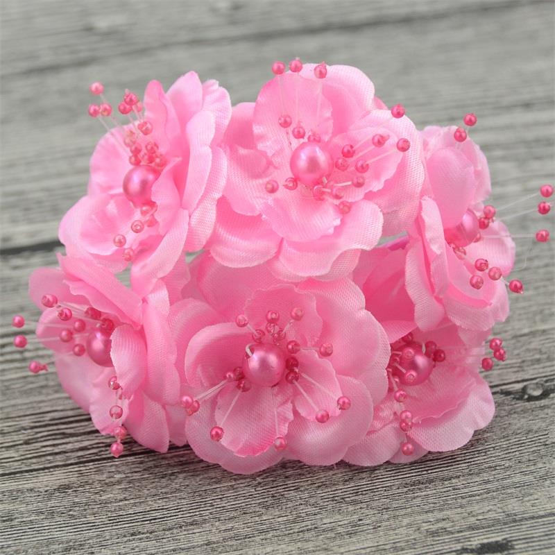12 unidades/lote estambres de perlas Mini ramo de flores artificiales de seda de color rosa para decoración de boda DIY, accesorios para tocado de flores de novia: rose