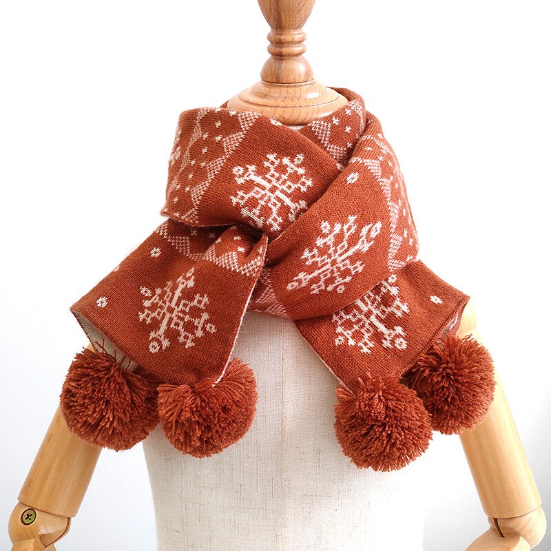 Écharpes d'hiver en laine et cachemire pour enfants, motif flocon de neige, chaudes, pour garçons et filles: Café flocon de neige