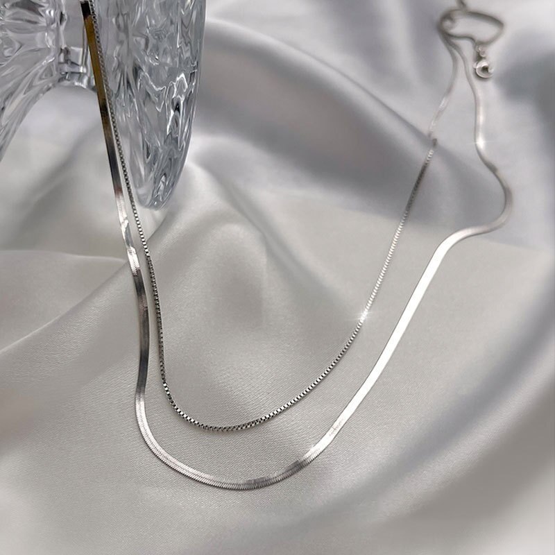 Reeti 925 Sterling Zilveren Dubbele Ketting Unisex Flat Snake Link Chain Karabijnsluiting Collares Voor Vrouwen Sieraden