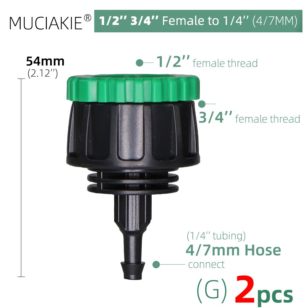 Conector rápido de grifo de manguera de jardín, adaptador de acoplamiento de 1/8, 1/4, 1/2 y 3/4 pulgadas, Unión de tubo de ajuste de riego para el hogar, 2 uds.: G