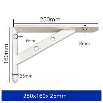 Trekantbrakett tykkere rettvinklet metalliske materialer hyllerom hyllestøttelag faste bærende støttehyller: Hvit 250 x 160 x 25mm