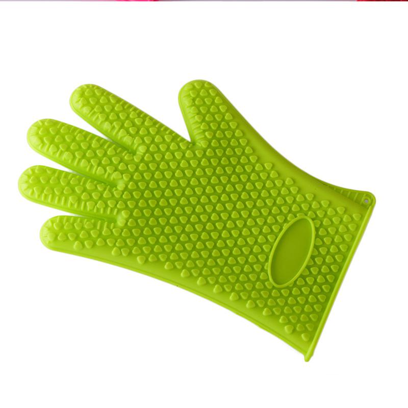 Hittebestendig, Waterdicht, Brandwonden, Antislip, Isolatie Oven, Magnetron, vijf Vinger Siliconen Handschoenen: green