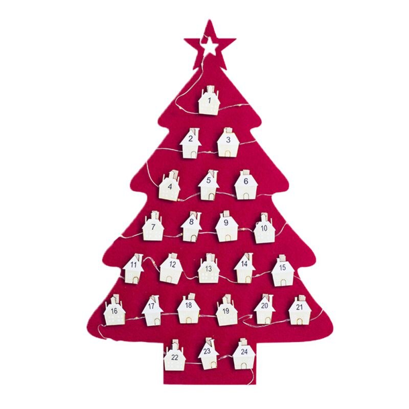 Hanging Fabric Christmas Tree Lighted Countdown Advent Calendar for Xmas Decorations Kid Toys Christmas Hanging Ornament: Red
