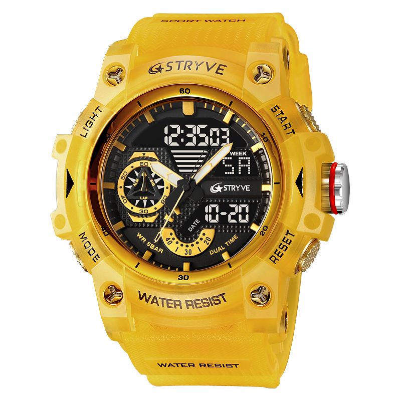 STRYVE Sports Dual Display Watch For Men LED Digital Quartz Waterproof Watches Men's Stopwatches Clock Youth Wristwatches 8029
