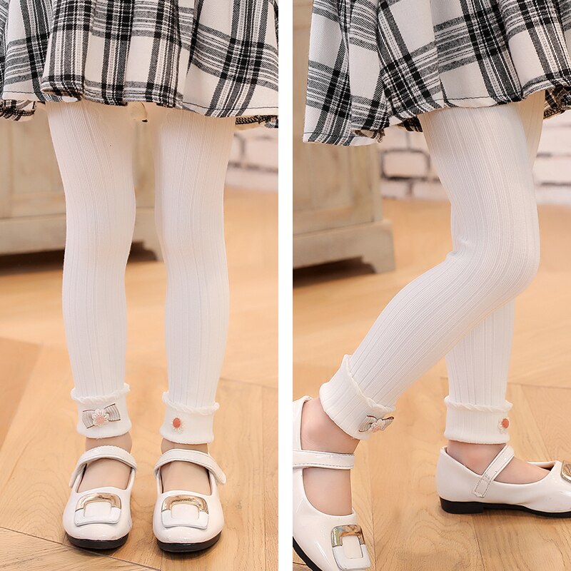 Lente En Herfst Mode Daisy Strik Bijgesneden Broek Baby Dunne Katoenen Tweeërlei Gebruik Kinderen Warm Verticale Leggings Lente stijl