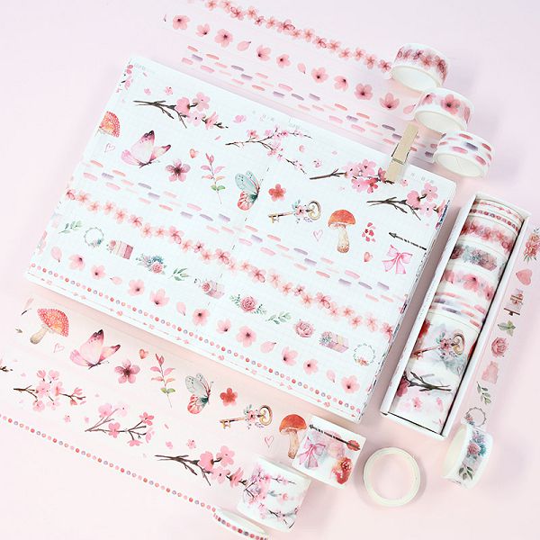 8 Pcs/Set Washi Tape Masking Washitape Wasi Tape De Decoracion Scrapbooking Cute Floral Deco Planner Wide Sakura Decorative: 12