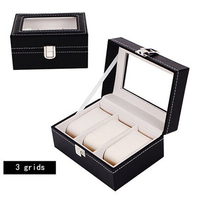 2/3/6/10/12 Grids Watch Jewelry Box Man Organizer For Watches Leather Watch Box Case Jewelry Display Case Packaging: 3 grids
