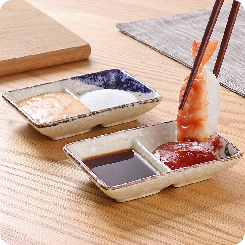 Japanese 2 Grids Ceramic Sauce Dish Home Soy Dish Plum Small Dish