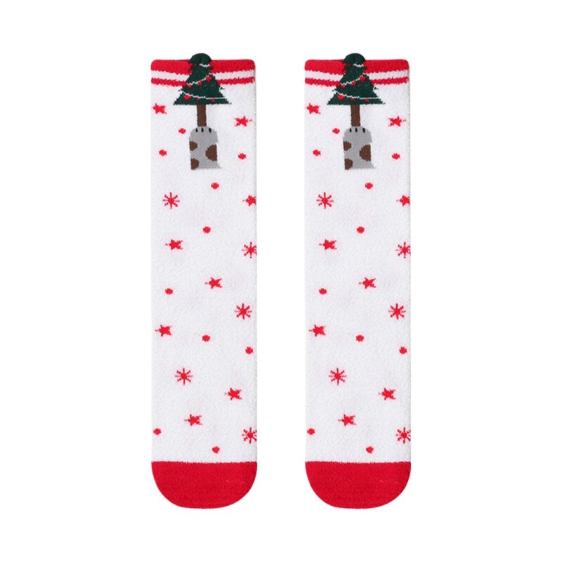 Bebê velo joelho meias meninas meninos natal sobre o joelho meias boneco de neve dos desenhos animados dot longo joelho meias antiderrapantes sola meias: W