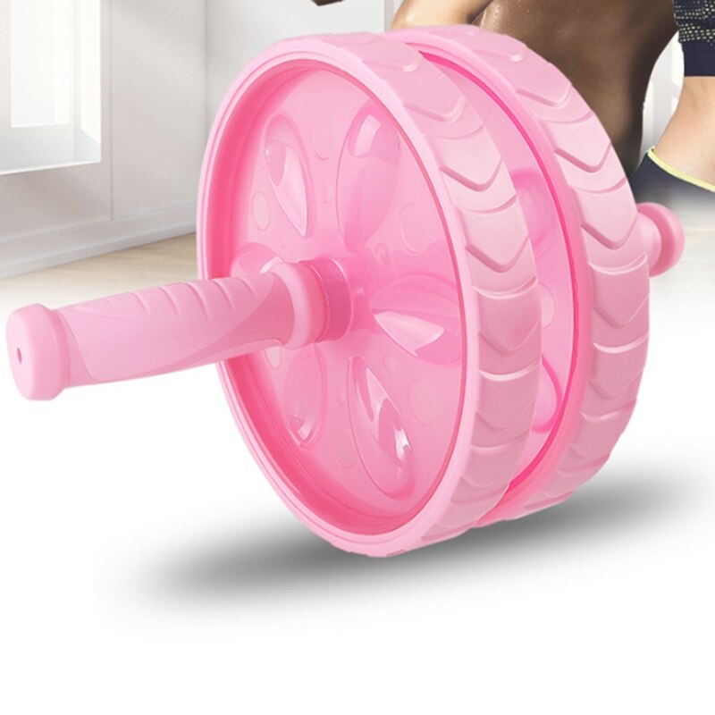 Roue abdominale rose, matériau en caoutchouc anti-dérapant, doubles rouleaux muets solides, équipement de Fitness de sport à domicile