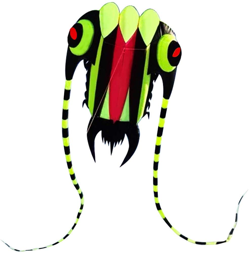 KITE-Large Easy Flyer Soft Kite for Kids-Colorful Green Trilobite-It's Big! 30 Inches Wide with Two 130 Inches Long Tails