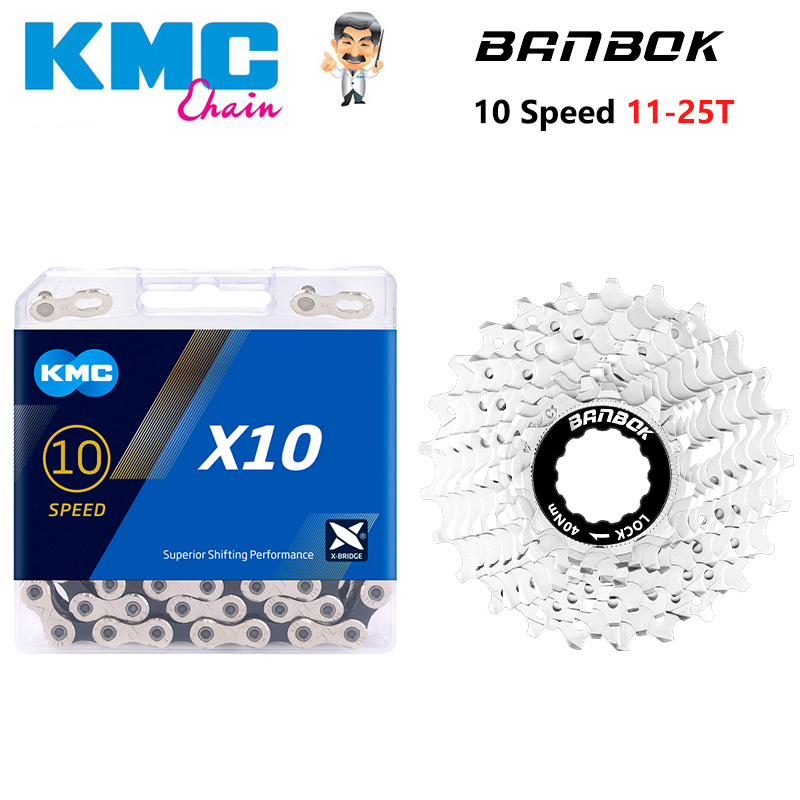 BANBOK piñón de Cassette de bicicleta de carretera de 10 velocidades 11-25T/28T/32T X10 10V cadenas de bicicleta originales piezas de Kit de volante: Verde claro