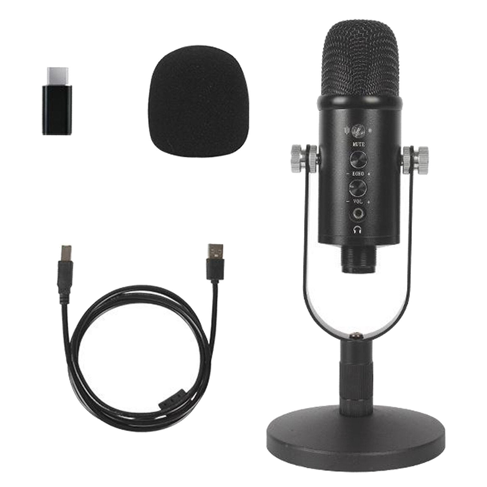 Usb Microfoon, Pc Microfoon Usb Condensator Opname Gaming Mic Met Stand Spons Cover & Type-C Adapter