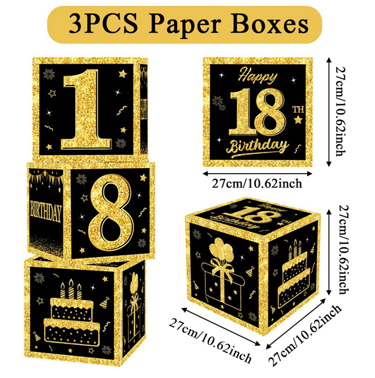 Gold Black Birthday Number Boxes 18 30 40 50 60 Years Old Birthday Paper Boxes Decoration Adult Birthday Party Decoration: Deep Sapphire