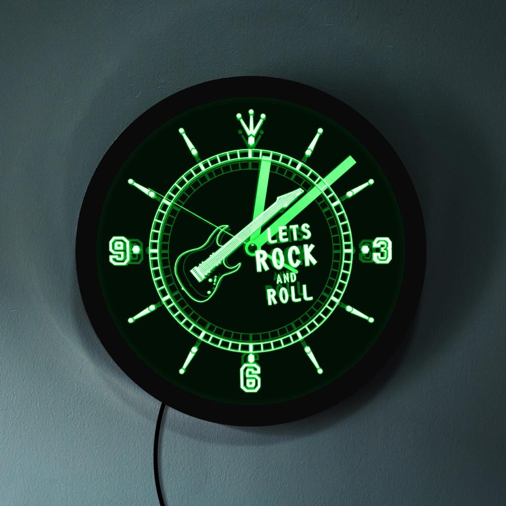 1Piece Rocking Guitar LED Neon Effect Wall Clock Modern Rock N Roll Musical Instrument Mood Light For Music Lover
