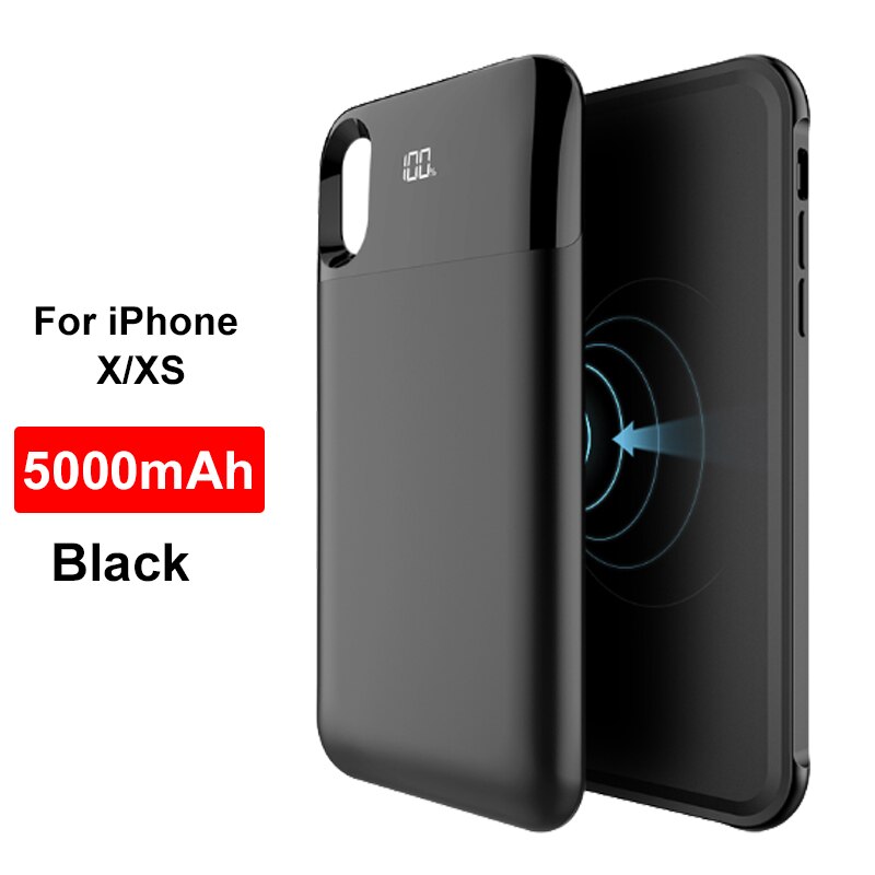 Wireless Charging Power Bank Case For iPhone X XS XR XS Max Ultra Thin 5000/5500mAh Battery Charger Cover For iphone 11 Pro Max: Black for iP X XS