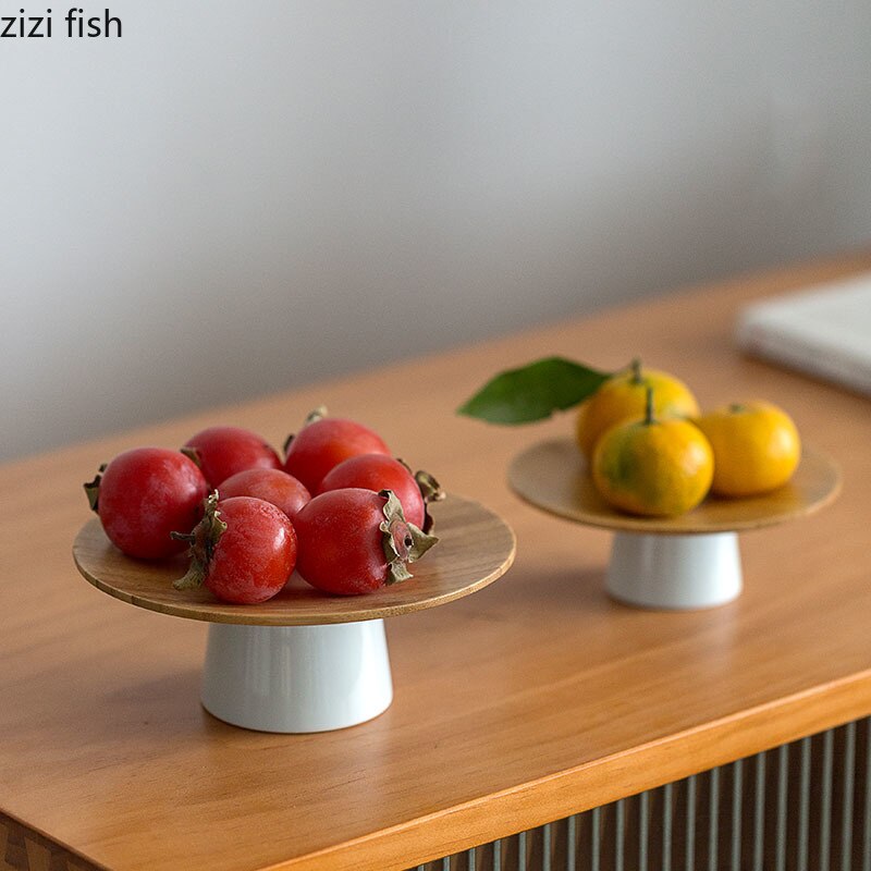 Cuenco de madera de bambú para fruta, platos de madera para postre, aperitivos, platos de cerámica, bandejas para servir de , mesa de café, platillo de té, soporte para pasteles