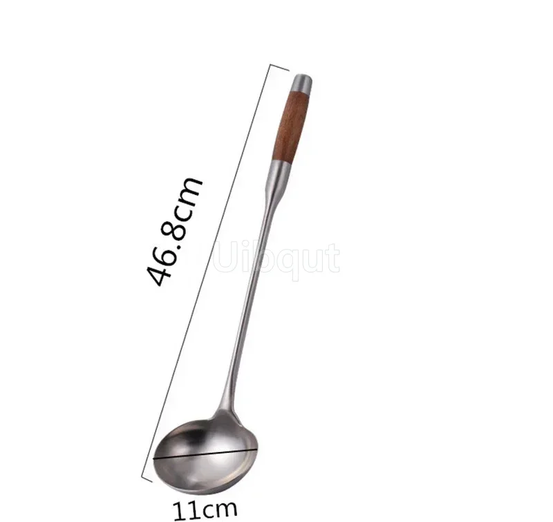 big long spatula shovel chef cooking cocina utensilios blade Kitchen Utensil Wooden Handle Stainless Steel Turner Soup Spoon wok: Silver