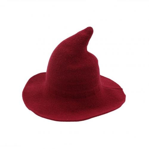 Halloween dame bred skygge uldstrik hekse hat kostume fest cosplay spand cap uld strik heks hatparty cosplay spand cap: Dato rød
