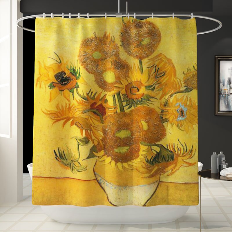 Zeegle-rideau de douche avec tapis de bain | Rideau de bain en tournesol, tapis sur pied antidérapant, tapis de sol, paillasson lavable, tapis de pieds et de toilettes: YL89SY235