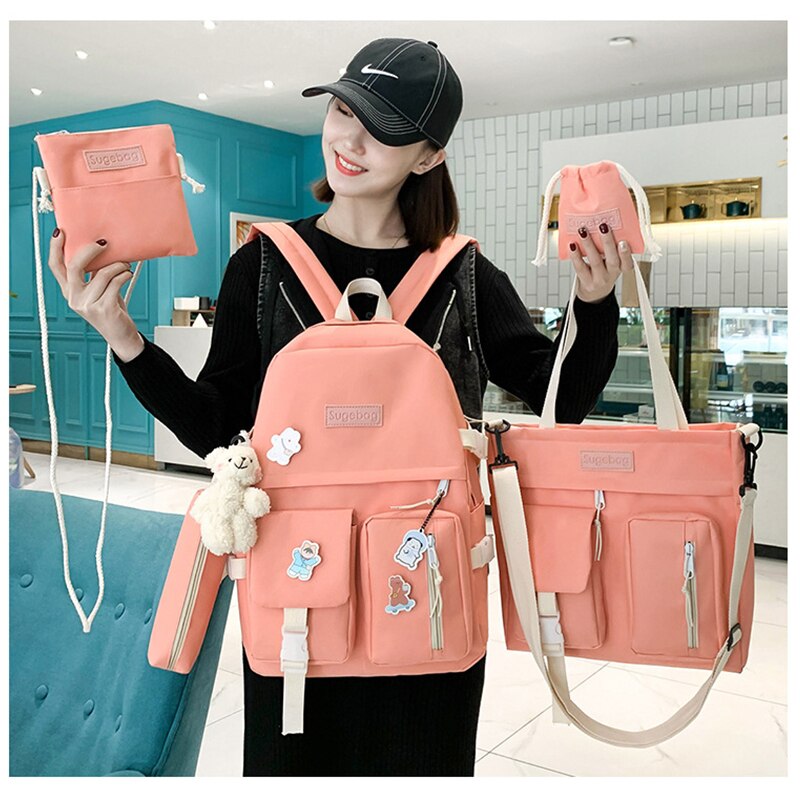 4 Stks/set Schooltassen Voor Tienermeisjes Rugzak Vrouwen Nylon Middelbare School Student Boekentas Multifunctionele Schooltas