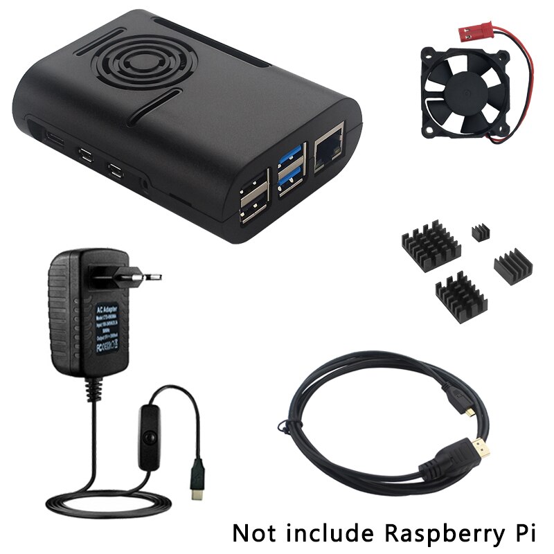 Raspberry Pi 4 Model B Case Abs Shell Plastic Huis Koelventilator Heatsink Hdmi-Compatibele Kabel Voeding Adapter voor Pi 4