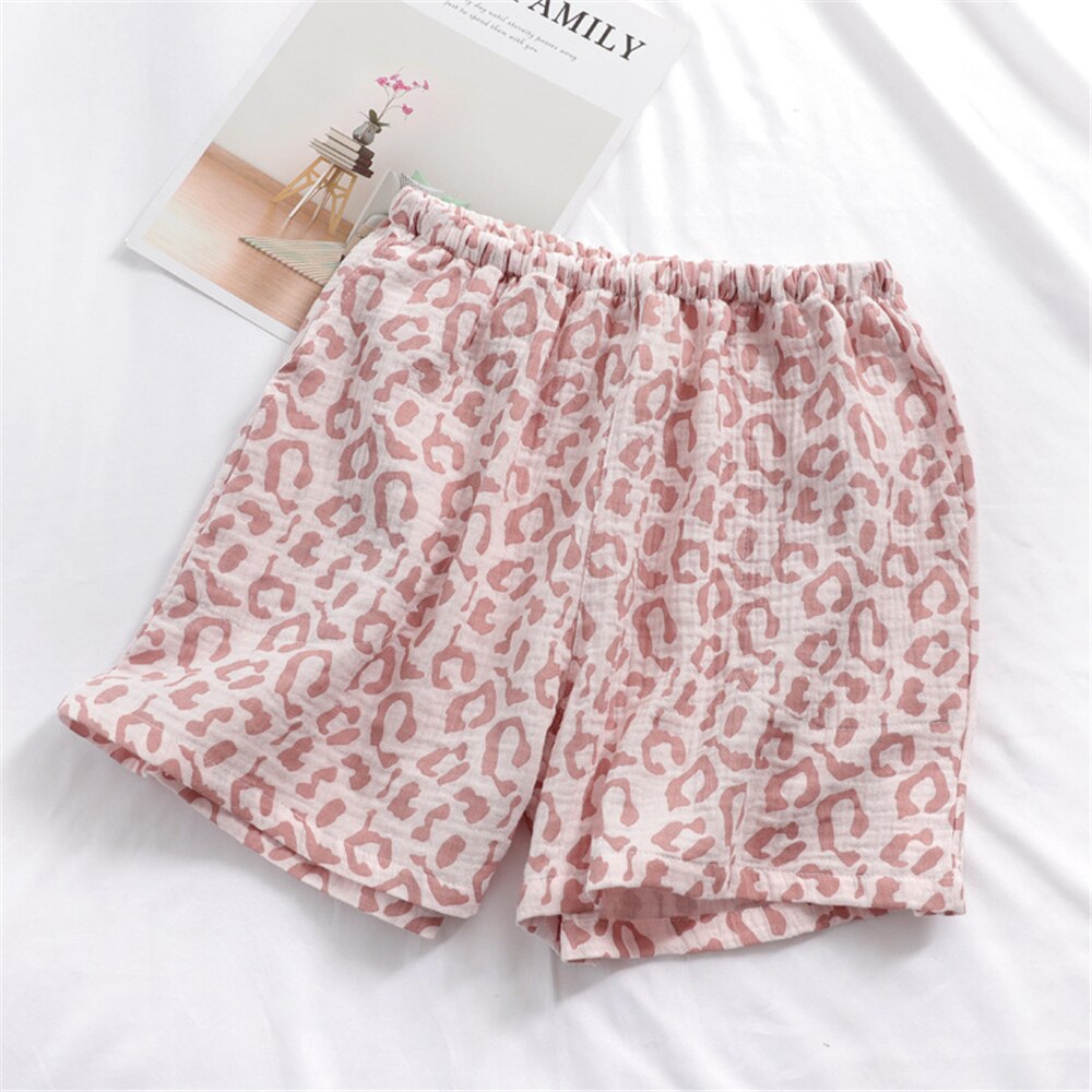 Leopard Print Pajamas Shorts Crepe Fabric Woman Sleepwear Loose Sleep Bottoms Home Shorts