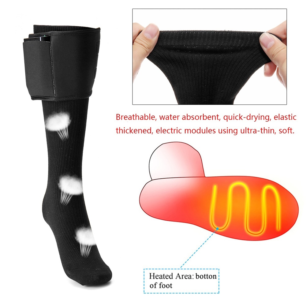 Batterie de charge électrique chaussettes en coton chauffées pieds thermique hiver plus chaussette de pied cyclisme ski unisexe moto accessoires