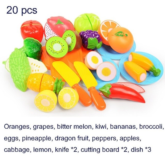 37 Pieces / set children pretend to play with toys fruit and vegetable cutting magnetic Mini toys children's kitchen food toys: 20 PCS-2