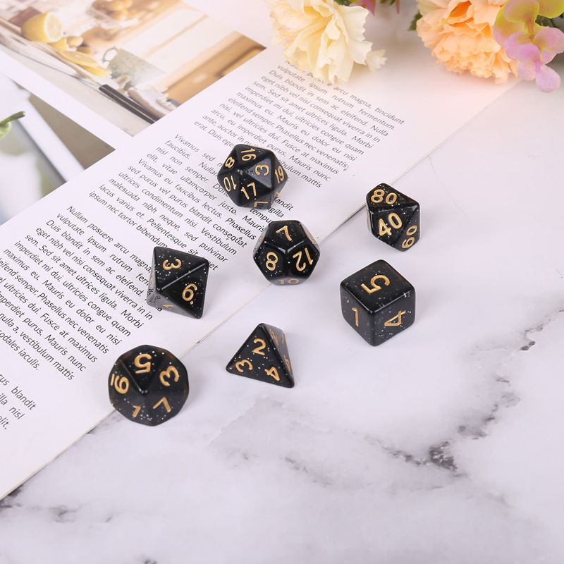 7pcs/set Acrylic Polyhedral Dice for TRPG Board Game DND D4-D20 Party Game Black Dice