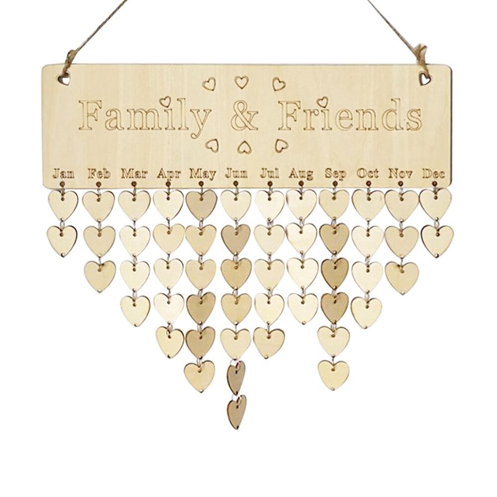 Wood Calendar Birthday Reminder Calendar Sign Board Wall Hanging Family Decor Birthday Tracker Plaque Calendar Listing Household: FX50 heart
