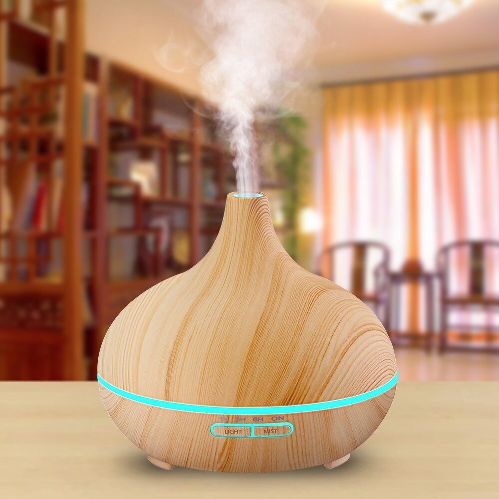 Wood Grain Air Humidifier ultrasonic Aroma Oil Diffuser With Remote Control Mist Makers Theapy Vapor Ultrasonic Light Purifier: Default Title