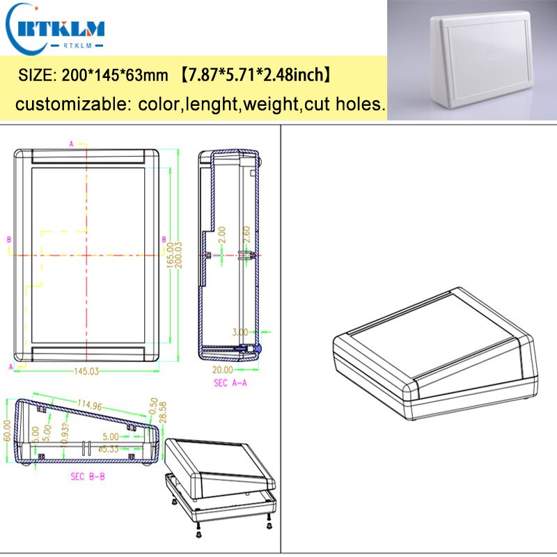 ABS caja de conexiones carcasa de instrumentos de bricolaje caja de plástico para proyecto electrónico caja eléctrica de plástico caja de escritorio personalizada 200*145*63mm