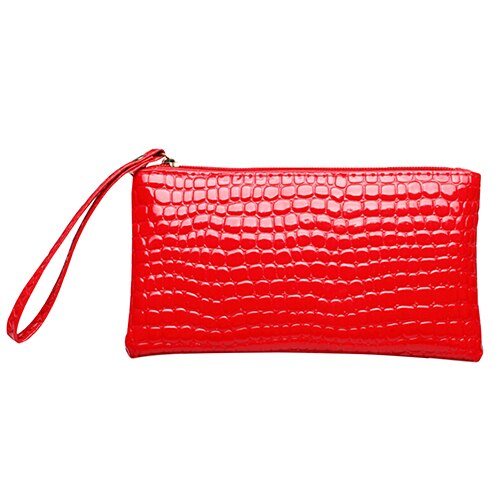 Sac à main en cuir PU pour femmes, pochette à poignet, portefeuille, porte-cartes, maquillage, petite pochette: Claret