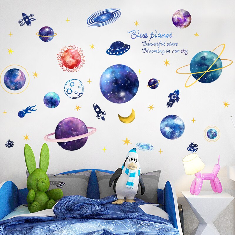 [shijuekongjian] tecknad björn djur väggdekaler diy rymden planeter för barnrum baby sovrum plantskola hus dekoration