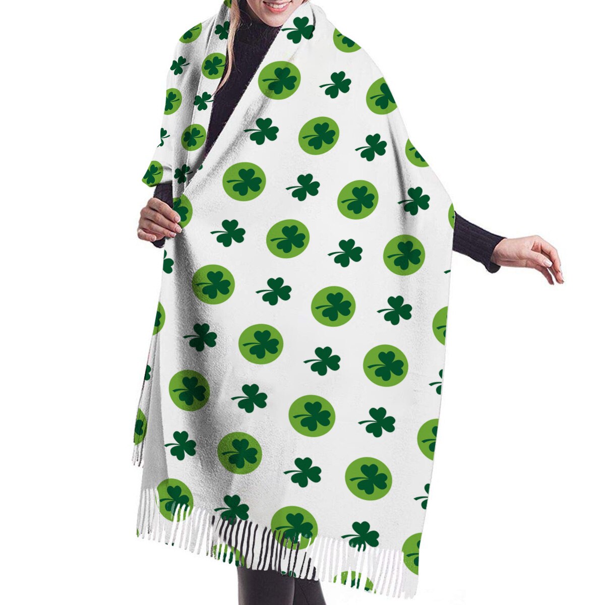 Herfst Winter Kasjmier Sjaal Vrouwen Mannen Zachte Warme St. Patrick 'S Groene Klaver Sjaal Vrouwelijke Pashmina Sjaals Sjaals Met Kwastje