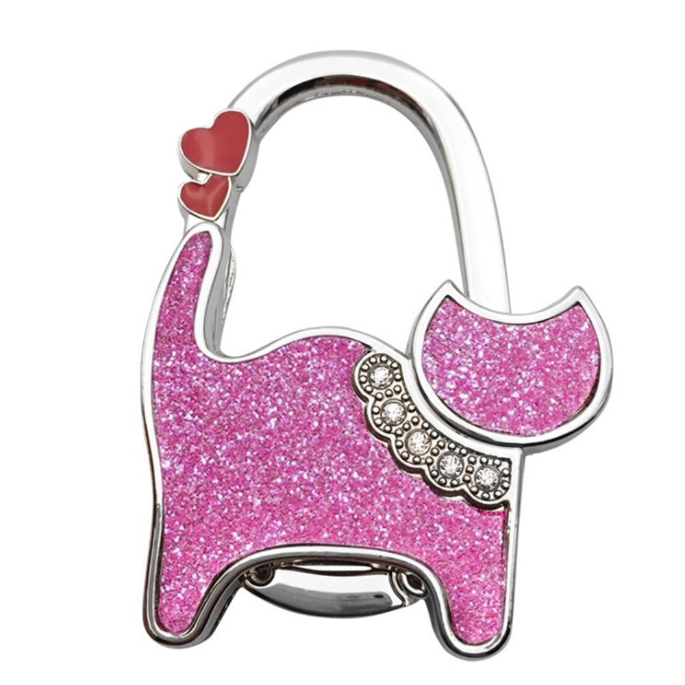 Tragbare Folding Handtasche Haken Halter Geldbörse Kleiderbügel Tisch Rand Hängen Haken für Handtasche Dekoration Frauen Tasche Veranstalter: Rosa